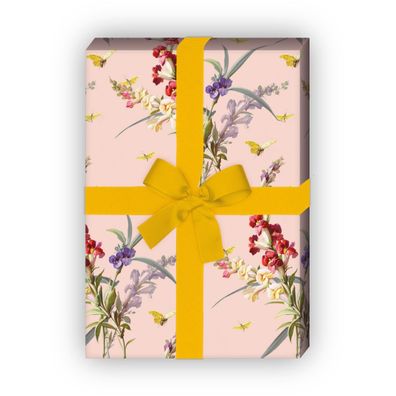 Löwenmäulchen Geschenkpapier mit Schmetterlingen auf rosa - G7727, 32 x 48cm