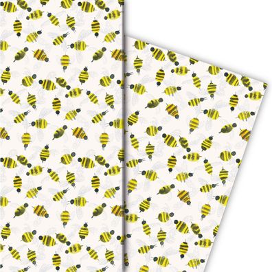 Handgemaltes Bienen Geschenkpapier mit Fleißige und Honig Liebhaber, weiß - G8155, 32