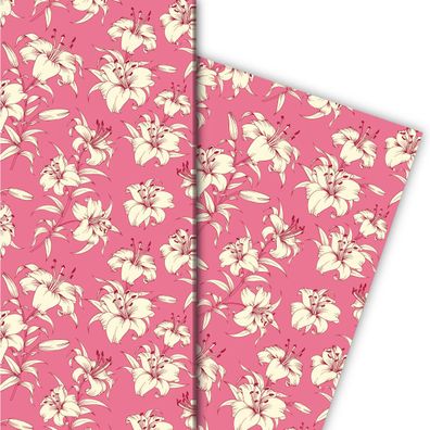 Exotisches Sommer Geschenkpapier mit Lilien, rosa - G8189, 32 x 48cm