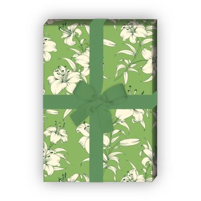 Exotisches Sommer Geschenkpapier mit Lilien, grün - G8190, 32 x 48cm