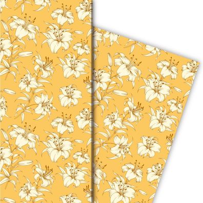 Exotisches Sommer Geschenkpapier mit Lilien, gelb - G8191, 32 x 48cm