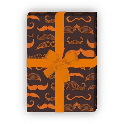 Herren Geschenkpapier mit verschiedenen Moustaches, Schnurrbärten, braun - G8196, 32