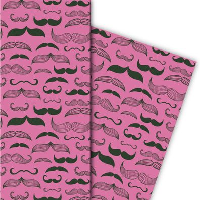 Herren Geschenkpapier mit verschiedenen Moustaches, Schnurrbärten, rosa - G8197, 32 x