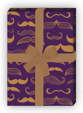 Herren Geschenkpapier mit verschiedenen Moustaches, Schnurrbärten, lila - G8198, 32 x