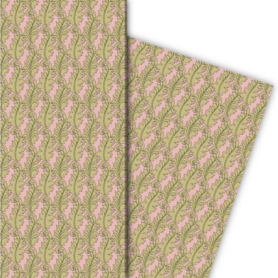 Klassisches Geschenkpapier mit Blätter Arabesken, rosa - G8297, 32 x 48cm