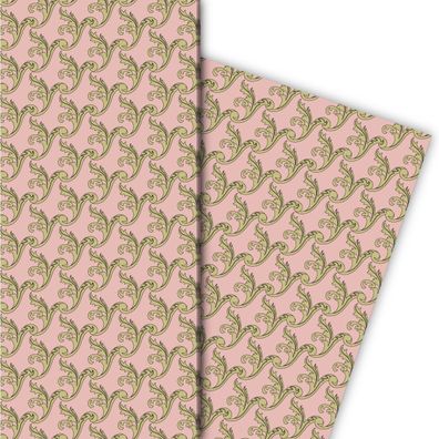 Klassisches Geschenkpapier mit edlen Blätter Arabesken, rosa - G8299, 32 x 48cm