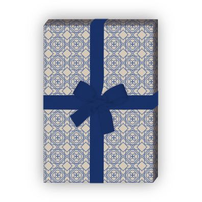 Geometrisches Vintage Geschenkpapier im Retro Design, blau - G8318, 32 x 48cm