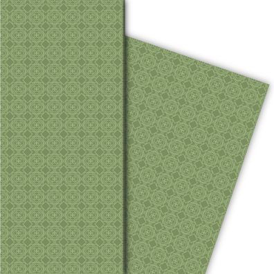 Geometrisches Vintage Geschenkpapier im Retro Design, grün - G8319, 32 x 48cm