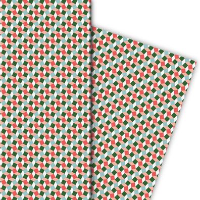 Klein gemustertes Geschenkpapier im Escher Treppen Look, grün - G8347, 32 x 48cm