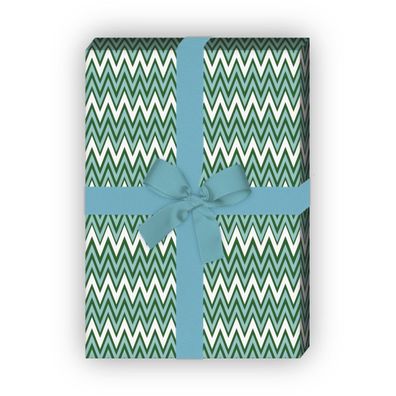 Ethno Geschenkpapier mit Zickzack Streifen, grün - G8354, 32 x 48cm