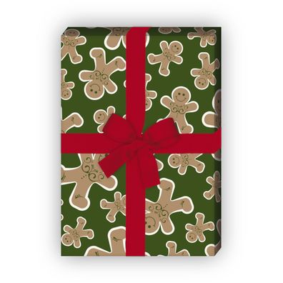 Leckeres Weihnachtspapier mit fröhlichen Lebkuchen Männern, grün, 32 x 48cm - G9851,