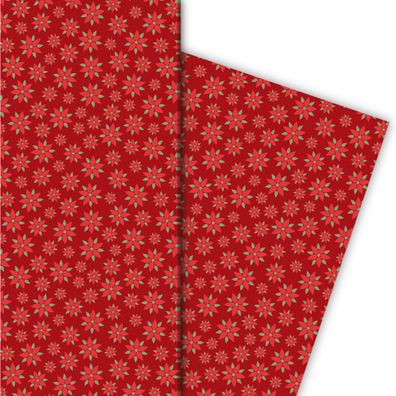 klein gemustertes Weihnachtspapier mit Weihnachtsstern Blume, rot - G9854, 32 x 48cm