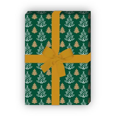 Grafisch, edles Weihnachtspapier mit Ornament Weihnachtsbäumen, grün - G9859, 32 x 48