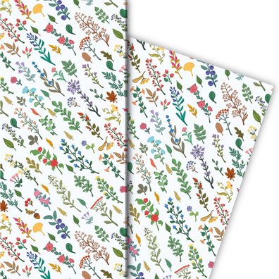 Leichtes florales Geschenkpapier mit Wildblumen Streifen, weiß - G9917, 32 x 48cm