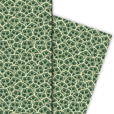 Klassisches schönes Blüten Geschenkpapier in Spitzen Optik, grün - G10077, 32 x 48cm