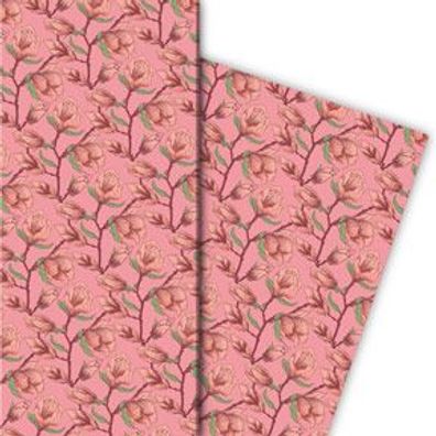 Elegantes Magnolien Geschenkpapier mit tollen Blüten, rosa - G10094, 32 x 48cm
