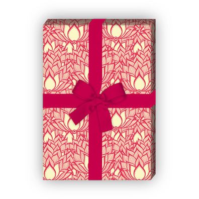Elegantes Lotusblüten Geschenkpapier in Spitzen Optik, rot - G10113, 32 x 48cm