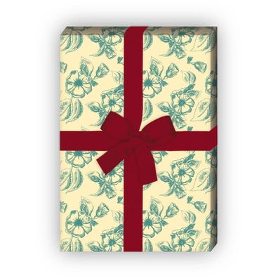 Klassisches Retro Streublumen Geschenkpapier für tolle Geschenke, grün - G10117, 32 x