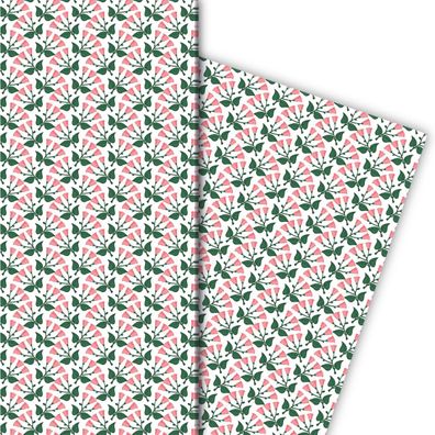 Leichtes klein gemustertes Sommer Geschenkpapier mit Blüten, rosa - G10132, 32 x 48cm