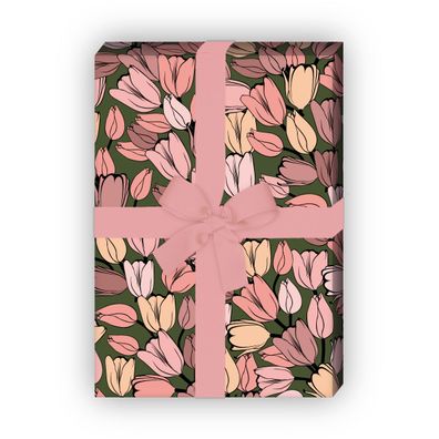 Klassisches Frühlings Geschenkpapier mit Tulpen, rosa - G10133, 32 x 48cm