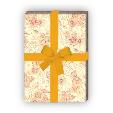 Klassisch elegantes Geschenkpapier mit Blumen und Blüten Dekor, beige - G10147, 32 x