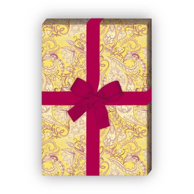 Klein gemustertes Geschenkpapier mit Paisley muster, gelb - G10158, 32 x 48cm