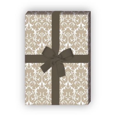 Feines ornamentales Geschenkpapier zur Hochzeit, Taufe oder Geburt, beige - G10163, 3