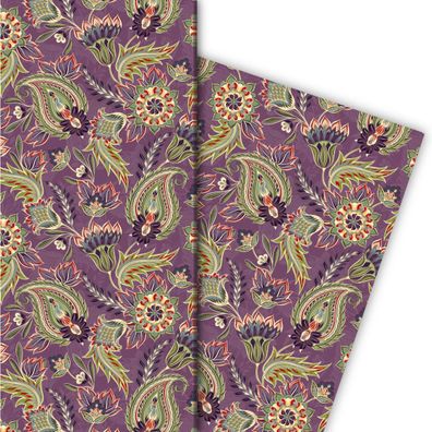 Exotisches Geschenkpapier mit edlem Paisley Muster, lila - G10183, 32 x 48cm