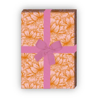 Florales Geschenkpapier mit üppigen Hibiskus Blüten, orange - G10198, 32 x 48cm