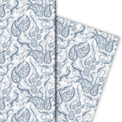 Klassisch florales Geschenkpapier mit Beeren, blau - G10202, 32 x 48cm
