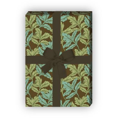 Elegantes Vintage Geschenkpapier mit Blättern, braun - G10228, 32 x 48cm