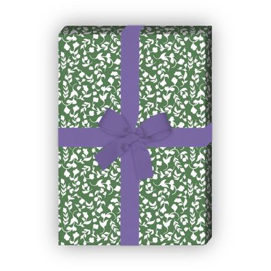 Elegantes klein gemustertes Geschenkpapier Set mit Blätter Ranken, grün - G8477, 32 x
