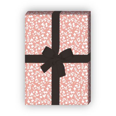Elegantes klein gemustertes Geschenkpapier mit Blätter Ranken, rosa - G8478, 32 x 48c