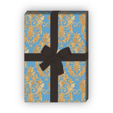 Elegantes Geschenkpapier zum Einpacken mit feierlichem Damast Muster, blau - G10240,