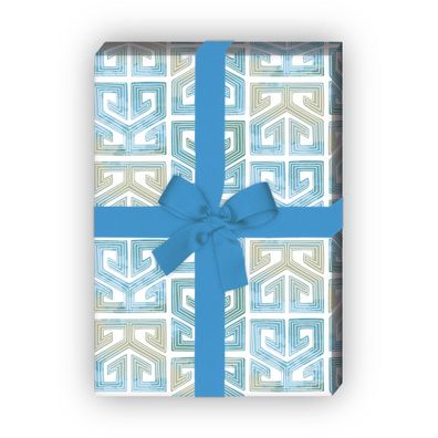 Ethno Geschenkpapier zum Einpacken mit Azteken Muster, blau - G10271, 32 x 48cm