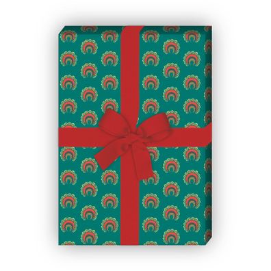 Feines Geschenkpapier mit Paisley Hörnchen, grün orange - G11505, 32 x 48cm
