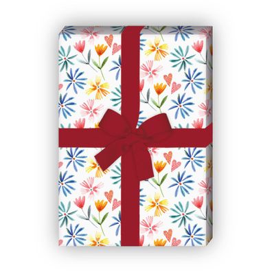 Luftiges Sommer Blumen Geschenkpapier Motiv3 mit Herz zum Einpacken - G11534, 32 x 48