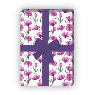 Frühlings Geschenkpapier mit Tulpen Wiese, rosa - G11608, 32 x 48cm