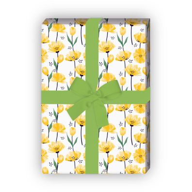 Frühlings Geschenkpapier mit Tulpen Wiese, gelb - G11609, 32 x 48cm