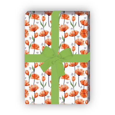 Frühlings Geschenkpapier mit Tulpen Wiese, orange - G11610, 32 x 48cm