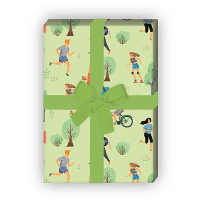 Fröhliches Sommer Geschenkpapier Menschen im Park, grün zum Einpacken - G11629, 32 x