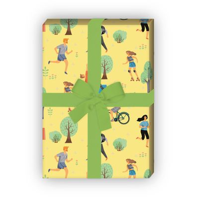 Fröhliches Sommer Geschenkpapier Menschen im Park, gelb zum Einpacken - G11630, 32 x