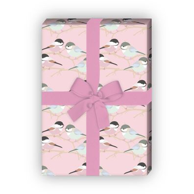 Frühlings Geschenkpapier mit Meisen Paar nicht nur für Verliebte, rosa - G11656, 32 x