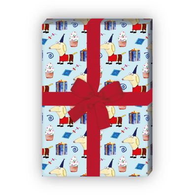 Lustiges Geburtstag Geschenkpapier mit Party Dackel, hellblau - G11675, 32 x 48cm