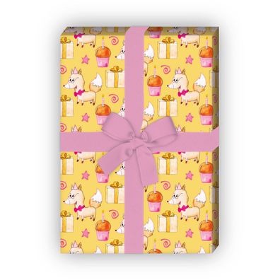 Lustiges Geburtstag Geschenkpapier mit Party Hund & Muffins, rosa - G11681, 32 x 48cm
