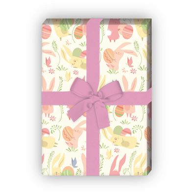 Fröhliches Geschenkpapier mit spielenden Osterhasen und Ostereiern, gelb - G11857, 32