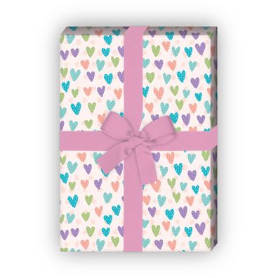 Fröhliches Geschenkpapier mit gemalten Herzen, Dekorpapier, rosa - G11862, 32 x 48cm