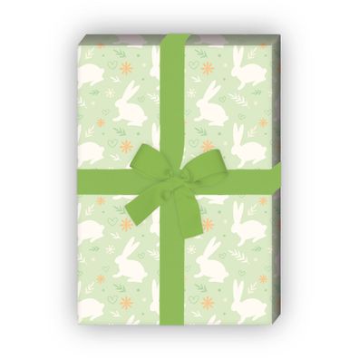 Häschen Geschenkpapier mit Herz für Geburtstage, Geburt, Ostern, grün - G11869, 32 x