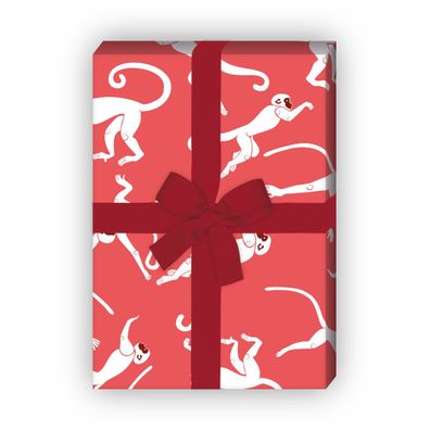 Fröhliches, grafisches Geschenkpapier Set rot mit kletternden Affen - G12281, 32 x 48