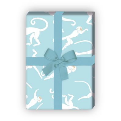 Fröhliches, grafisches Geschenkpapier Set mit kletternden Affen, hellblau - G12282, 3